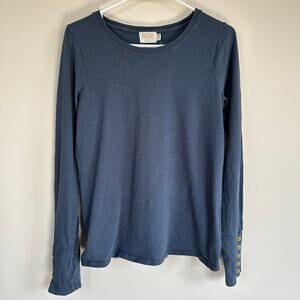 Nation LTD Janae Slim Crew Tee Long Sleeve Gold Button Cuff Top Blue Women's M